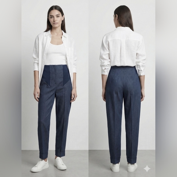 Vintage Nicol Caramel Italy High Waist Wool Trousers Faux Denim Blue IT 44